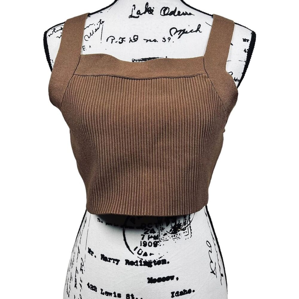 House of Harlow 1960 brown ribbed crop top criss cross straps size L baddie boho